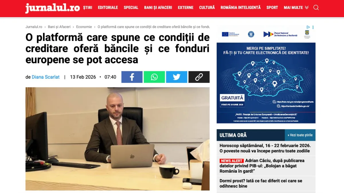 eRaport în Jurnalul Național – Platforma digitală care simplifică accesul la credite și finanțări