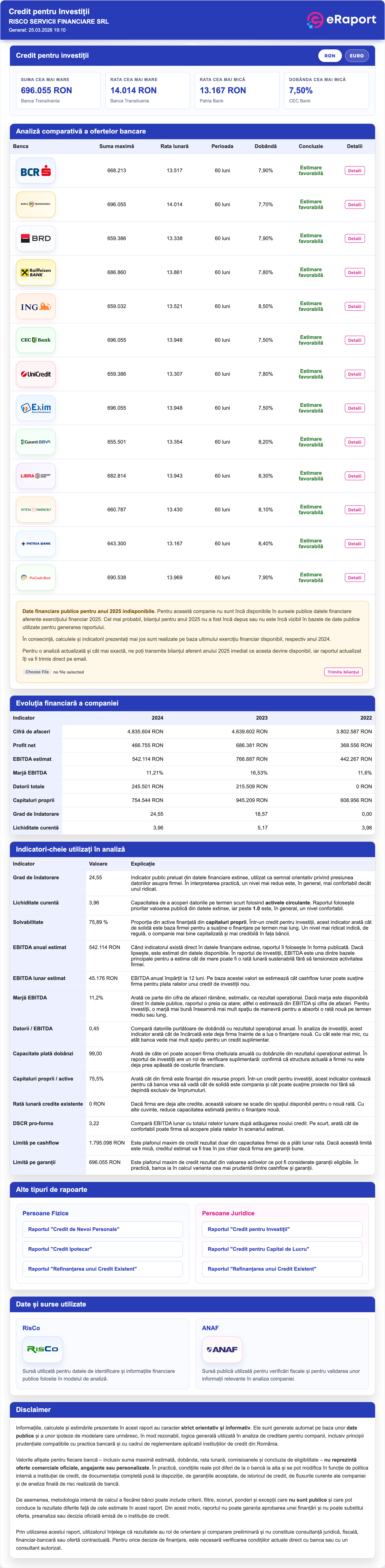 Preview raport eRaport pentru credit de nevoi personale
